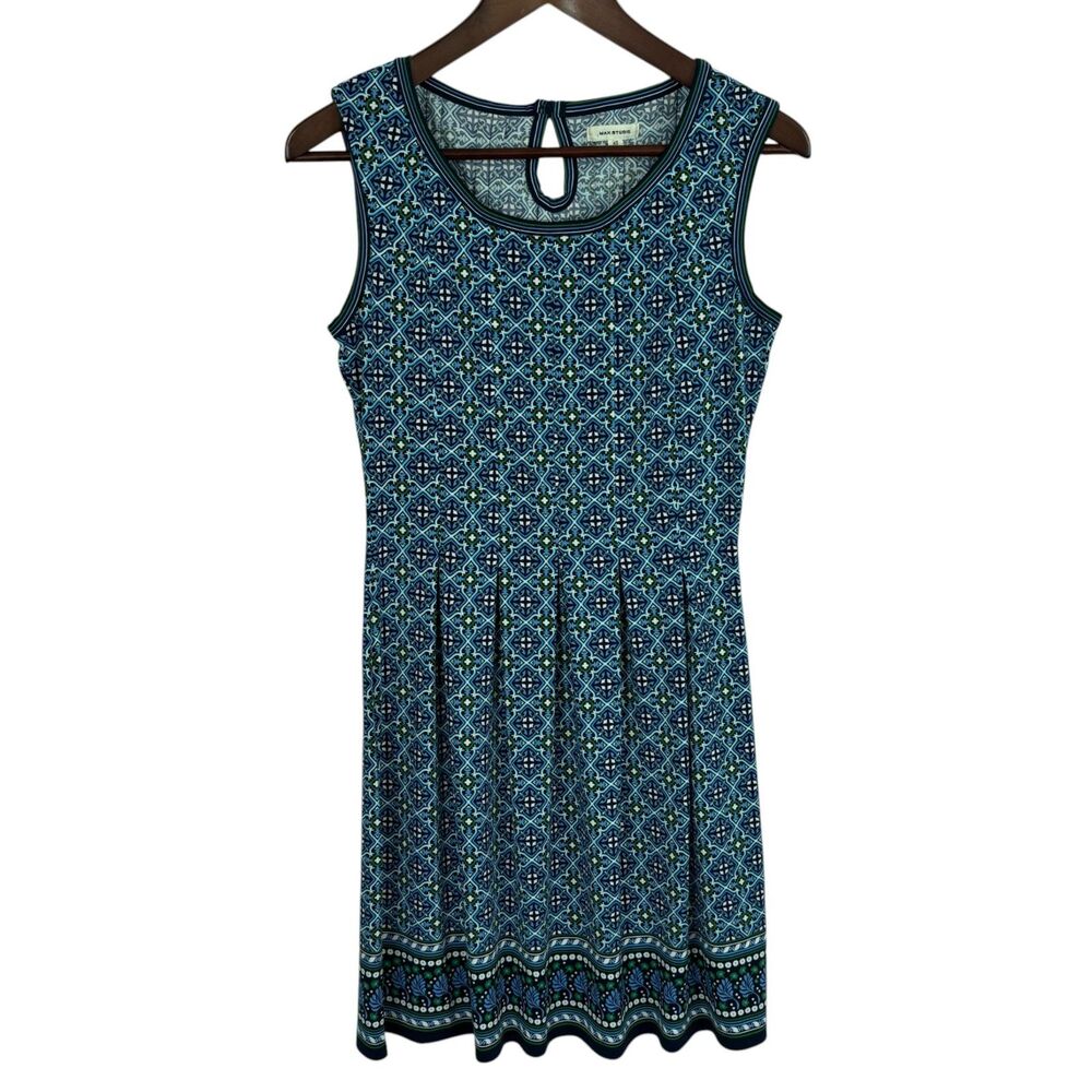 Max Studio Blue Floral Geometric Print Dress Sleeveless Women's XS